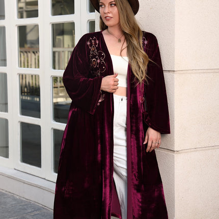 Plus Size Printed Open Front Long Sleeve Cardigan