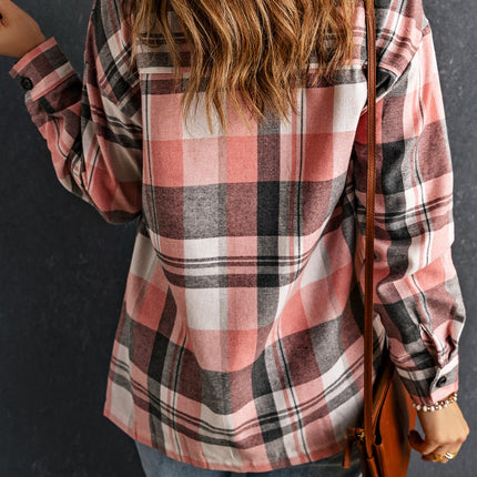 Double Take Plaid Dropped Shoulder Longline Shirt