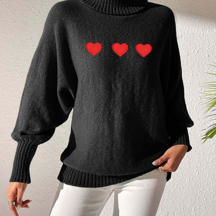 Heart Turtleneck Long Sleeve Sweater