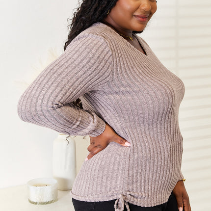 Double Take Drawstring Ribbed Long Sleeve T-Shirt