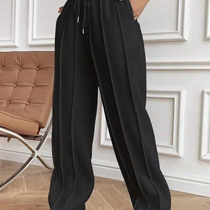 Drawstring Wide Leg Pants with Pockets