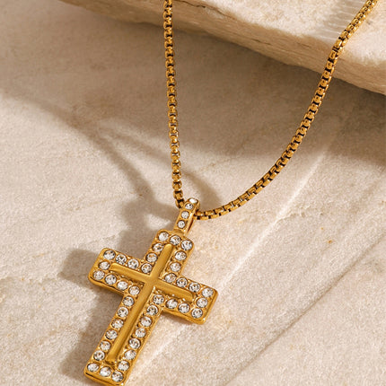 18K Gold-Plated Inlaid Zircon Cross Necklace