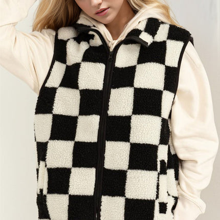 Double Take Full Size Zip Up Checkered Vest Cost