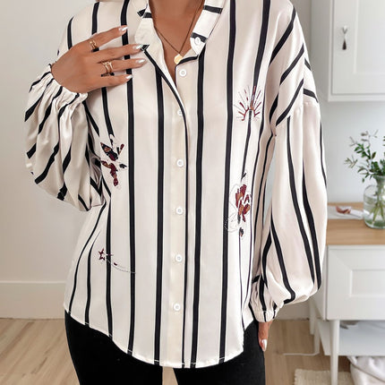Perfee Striped Collared Neck Long Sleeve Shirt