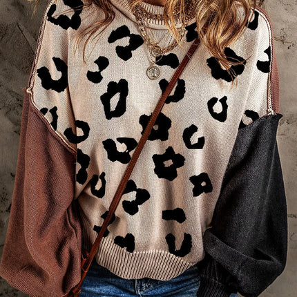 Leopard Round Neck Long Sleeve Sweater