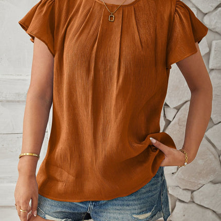 Round Neck Keyhole Cap Sleeve T-Shirt