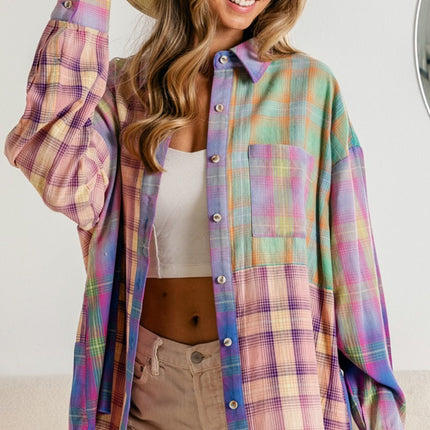 BiBi Plaid Color Block Button Up Shirt