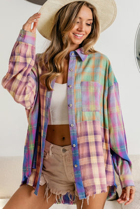 BiBi Plaid Color Block Button Up Shirt