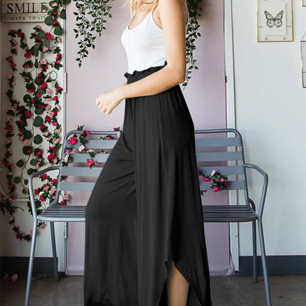 Heimish Full Size Frill Slit High Waist Wide Leg Pants