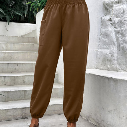 Smocked High Rise Joggers with Pockets