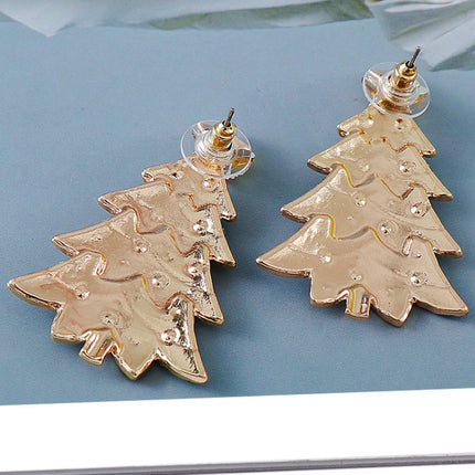 Alloy Inlaid Rhinestone Christmas Tree Earrings