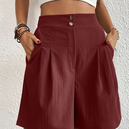 Pocketed Half Elastic Waist Shorts