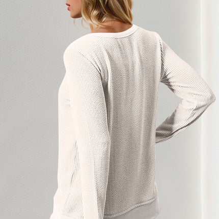 Double Take Corded Rib Thumbhole Cuff Round Neck T-Shirt - Vickie Lynn's