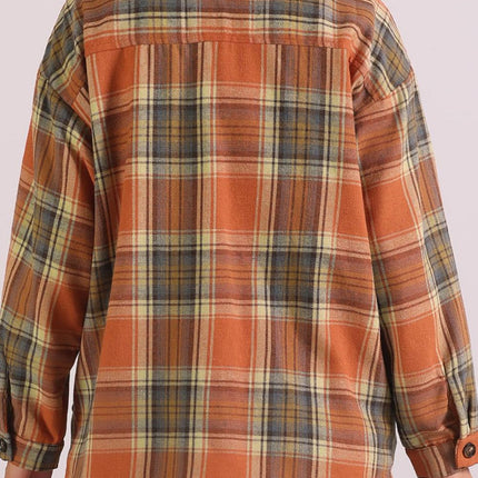 Plaid Collared Neck Long Sleeve Shirt with Chest Pockets