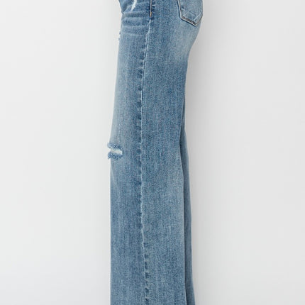 RISEN Full Size High Waist Distressed Wide Leg Jeans