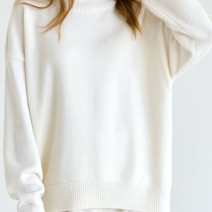 Ribbed Detail Turtleneck Dropped Shoulder Sweater