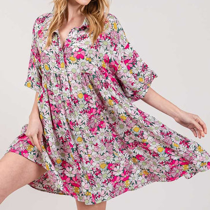 SAGE + FIG Floral Button Down Mini Shirt Dress