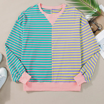 Contrast Stripes Round Neck Long Sleeve Sweatshirt