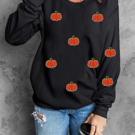 Pumpkin Round Neck Long Sleeve Sweatshirt