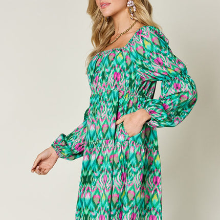 Double Take Full Size Printed Long Sleeve Dress