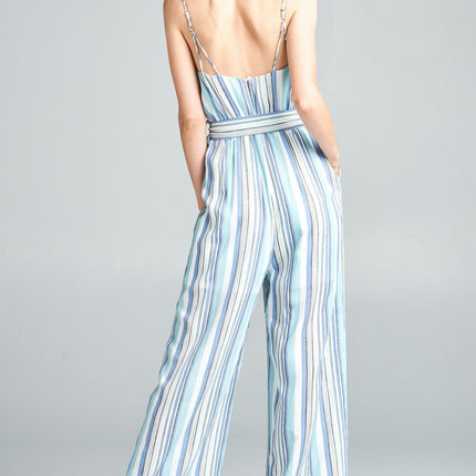 Cotton Bleu by Nu Label Tie Front Striped Sleeveless Jumpsuit