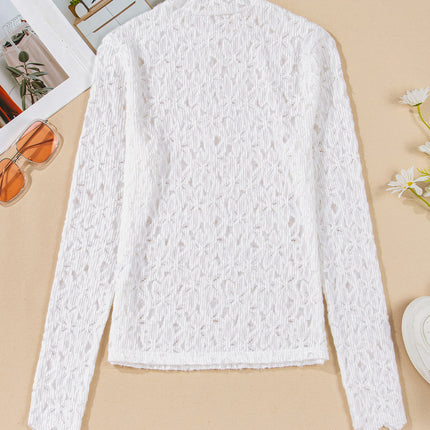 Flower Lace Mock Neck Long Sleeve Top