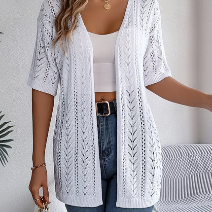 Openwork Open Front Half Sleeve Cardigan