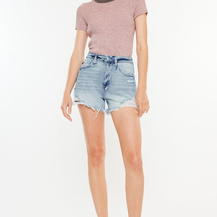 Kancan Distressed High Waist Denim Shorts with Pockets