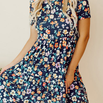 Floral Round Neck Short Sleeve Mini Dress