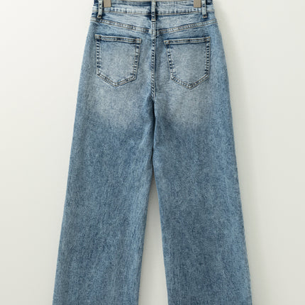 Washed Wide Leg Jeans with Pockets