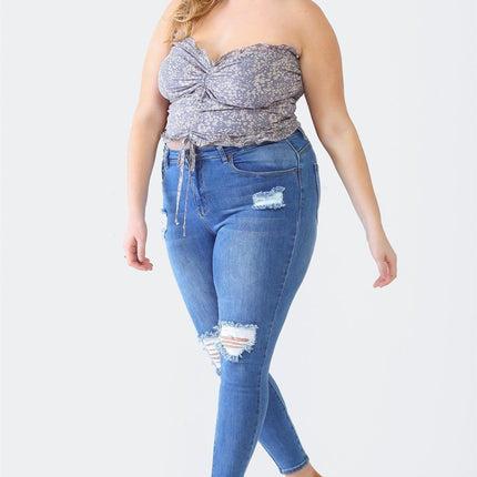 Zenobia Plus Size Drawstring Smocked Floral Tube Top