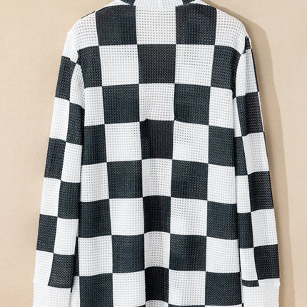 Checkered Open Front Long Sleeve Cover Up