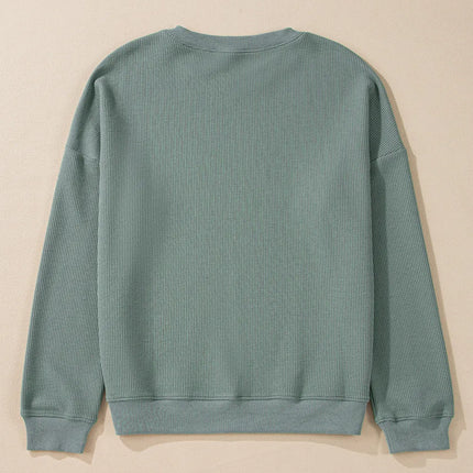 Waffle-Knit Long Sleeve Dropped Shoulder Top - Vickie Lynn's