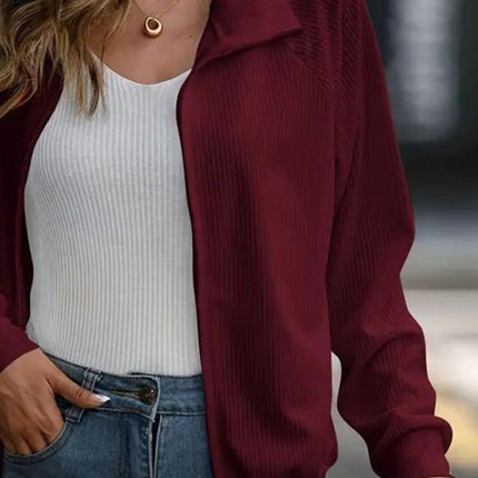 Zip Up Collared Neck Raglan Sleeve Jacket