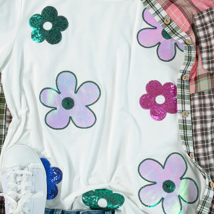 Flower Round Neck Short Sleeve T-Shirt - Vickie Lynn's