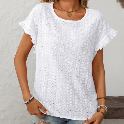 Mandy Eyelet Round Neck Short Sleeve Top