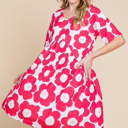 BOMBOM Flower Print Ruched Dress