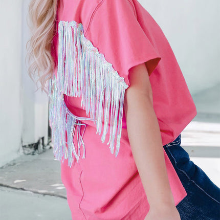 Fringe Round Neck Short Sleeve T-Shirt
