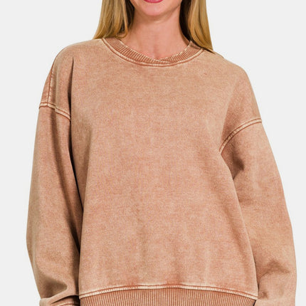 Zenana Acid Wash Oversized Fleece Sweatshirt