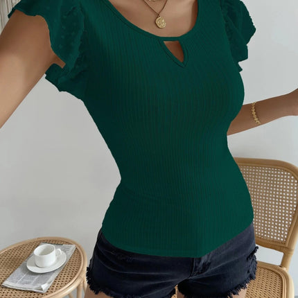 Swiss Dot Round Neck Cap Sleeve Top