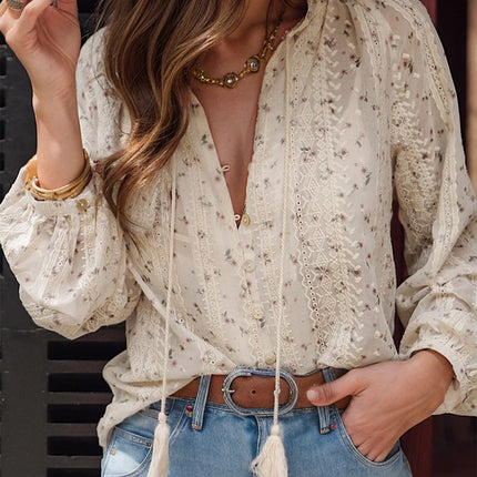 Printed Tie Neck Long Sleeve Shirt