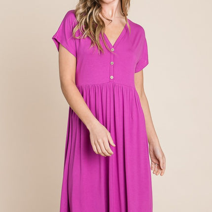 BOMBOM V-Neck Short Sleeve Dress