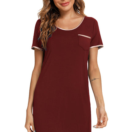 Contrast Trim Pocketed Round Neck Lounge Dress