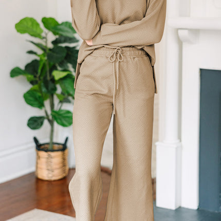 Textured Collared Neck Top and Wide Leg Pants Set