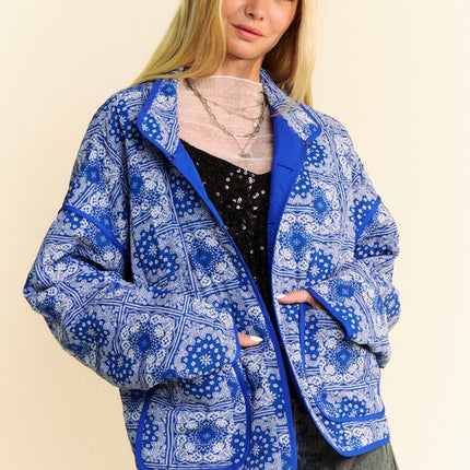 Davi & Dani Vintage Print Open Front Jacket with Pockets