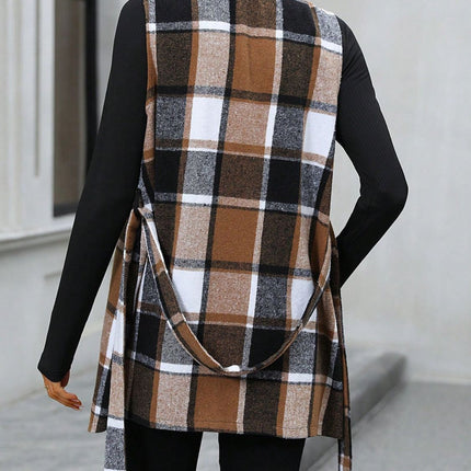 Tied Plaid Collared Neck Vest