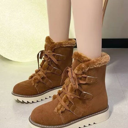 Faux Fur Lace Up Round Toe Boots