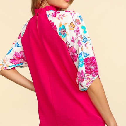 Haptics Frill Mock Neck Half Sleeve Blouse