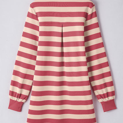 Contrast Striped Johnny Collar Long Sleeve Mini Dress