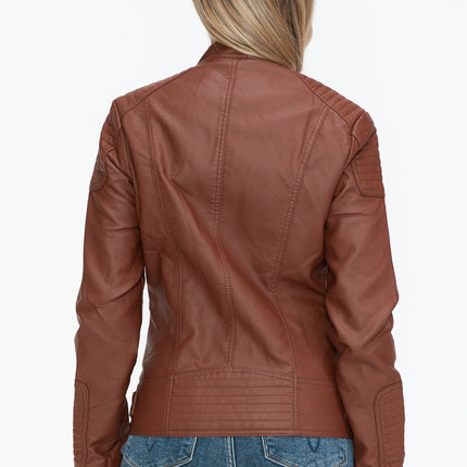 Snobbish Faux Leather Biker Jacket with Side Zip Pockets